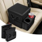 Foldable Bench Seat Center Console, Car Armrest Organizer Box with 2 Large Cup Holders & Massive Storage, Universal Portable Trunk Console Arm Rest for Car/Truck/Van/SUV Rear Organizers Back Seat
