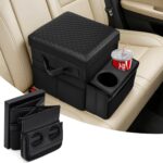 Foldable Bench Seat Center Console, Car Armrest Organizer Box with 2 Large Cup Holders & Massive Storage, Universal Portable Trunk Console Arm Rest for Car/Truck/Van/SUV Rear Organizers Back Seat