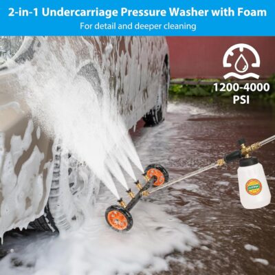 2-in-1 Undercarriage Pressure Washer Water Broom with Replaceable Nozzle, 16 Inch Car Pressure Washer with Foam Washer/Mitten, Surface Cleaner 1200-4000 PSI (with Bottle& Replaceable Nozzle) - Image 2