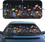 Wild Flower Car Windshield Sunshades Colorful Floral Boho Retro Heatshield Front Window Car Sun ​Shade Windshield Blocks UV Rays Sun Visor Protector for Car Sedan Truck SUV Accessories 59"L x 31.5"W