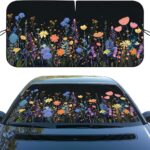 Wild Flower Car Windshield Sunshades Colorful Floral Boho Retro Heatshield Front Window Car Sun ​Shade Windshield Blocks UV Rays Sun Visor Protector for Car Sedan Truck SUV Accessories 59"L x 31.5"W