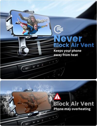 eSamcore Car Vent Phone Mount, Car Phone Holder Mount with Swing Arm Air Vent Clip Car Mount Cell Phone Holder Car for iPhone 17/16/ 15/14/ 13 Pro Max & All 4.7" - 6.9" Android Smartphone - Image 2