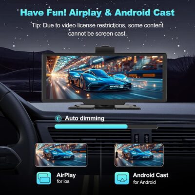 Portable Apple CarPlay Screen for Car, 10.26“ Wireless CarPlay & Android Auto Touch Screen Voice Control Navigation, 4K Dash Cam & 1080P Backup Camera DVR Recording Plug & Play for Car Truck - Image 7