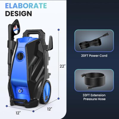 5000PSI 4.0GPM Heavy Duty Electric Pressure Washer with 33 FT Extension Hose, 4 Quick Connect Nozzles and Foam Cannon for Cars/Fences/Driveways/Patios/Home Cleaning, Blue - Image 6