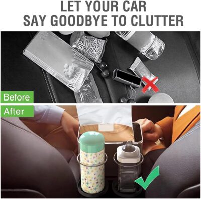 Car Armrest Storage Box with 2 Cup Holders - 2024 New Between Car Seat Organizer with Cup Holder, Universal Cars Arm Rest Storage Box Organizer Center Console Cupholders Tissue Boxs Holders (Black) - Image 7