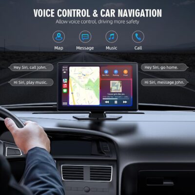 Portable Wireless Carplay Screen, PBYRD 9" Touchscreen with 4K HD Front Camera, Car Stereo with Apple Carplay & Android Auto, Mirror Link/Voice Control/Bluetooth/GPS Navigation-2025 NEW - Image 4