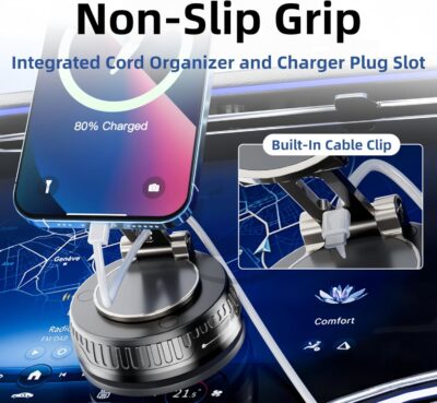 2026 Upgraded Magnetic Car Phone Mount for MagSafe: 360° Rotatable Adjustable Holder with 180+LBS Strong Suction Cup & 4200gf Magnet, Compatible with iPhone Series & Android Devices, Black - Image 4