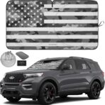 Autoamerics 1-Piece Windshield Sun Shade Gray Camo American Flag USA Design - Foldable Car Front Window Sunshade for Most Sedans SUV Truck - Blocks Max UV Rays and Keeps Your Vehicle Cool - Medium