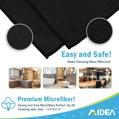 AIDEA Microfiber Cleaning Cloth Black 50PK, Microfiber Towels for Cars, Premium Car Cloths, Dusting Cloth Lint Free Cleaning Rags for SUVs, House, Kitchen, Window, Workshops,11.5×11.5" - Image 7