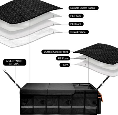 Car Trunk Organizer and Storage with Lid & Removable Leakproof Cooler Bag, Car Accessories 6 Removable Dividers for Custom Space, Collapsible Large Trunk Organizers Interior for SUV Sendan with Cover - Image 7