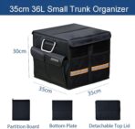 Trunk Storage Organizer with Lid, 35cm Small 36L Collapsible Car Trunk Organizer,Small Car Organizer Aluminium Handle, Car Accessories for Sedan Auto SUV Truck Minivan Road Emergency Black - Image 5