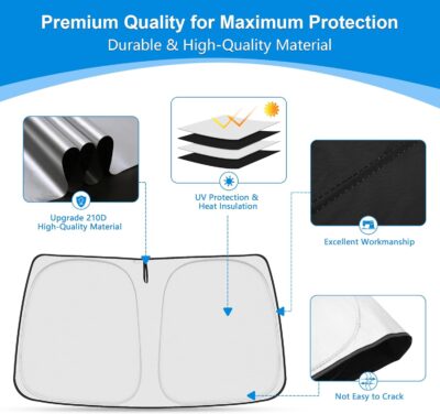 Front Windshield ＆ Side Window Sun Shade for 1992-2025 Fo-rd E-Series E-150 E-250 E-350 E-450 Van Motorhome, Foldable Window Sunshade Sun Visor Protector Blocks UV Rays Heat, Pack of 3 - Image 5