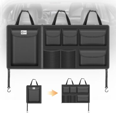 Detachable Hanging Trunk Organizer, Foldable Car Trunk Organizer Hanging for SUVs, Jeeps, Hatchbacks, Car Trunks Organiser with 7 Large Compartments - Image 9