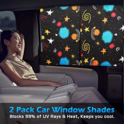 Car Window Shades, 2 Packs Magnetic car Sun Shade for Baby, Double Layers Magnetic Colourful Space Pattern for Full Covers/Half Shade Options, Window Curtains for Heat/UV Protection Sun Block Covers - Image 8