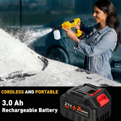 Cordless Pressure Washer, 1100 PSI 2.4GPM Battery Powered Portable Power Washer with 6-in-1 Nozzle, 10 Pressure Settings, Battery Level Display, Draw Water from Anywhere, for Car, Garden, Yard - Image 6