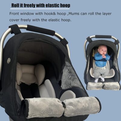 Car Seat Cover for Babies Winter - Baby Car Seat Covers Universal Cold Weather Shield,Warm and Cozy Carseat Covers Canopy Water Resistant for Baby Protection Car Seat Covers for Infant Car Seat - Image 7