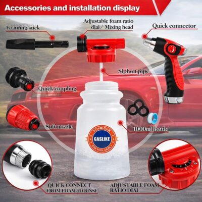 56Pcs Car Wash Cleaning Kit with Foam Gun, Car Wash Brush with Long Handle, Car Detailing Kit, Car Wheel Brush for Car Cleaning Supplies, Adjustable Hose Wash Sprayer-Quick Connector to Any Hose - Image 2