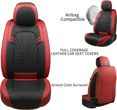 MINGBRON Leather Car Seat Covers,Car Seat Protector Waterproof,Seat Covers Full Set, Car Seat Protectors 5 Seats,Automotive Seat Covers Fit Most Cars Wine Red - Image 7