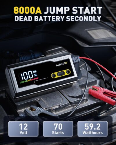 AUXITO Jump Starter 8000A Portable Car Battery Jump Starter with Large LCD Display Jump Cable with Smart Clamps Power Bank Emergency Flashlight for Cars Heavy Duty Jumper Box for Car Battery - Image 2