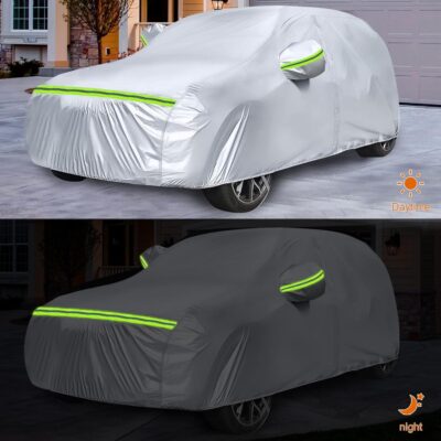 Waterproof Car Covers Replace for 2021-2025 Ford Bronco 2 Door, 6 Layers Silver All Weather Car Cover with Zipper Door & Windproof Bands for Snow Rain Dust Hail Protection - Image 4