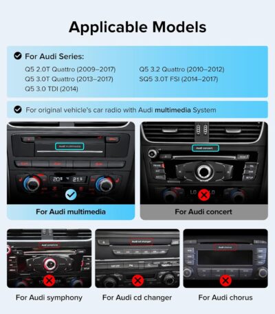 10.25" Linux Carplay Stereo for Audi Q5 SQ5 2009-2017 with MMI 3G System (Multimedia Radio ONLY) -Wireless CarPlay Android Auto Radio, 1920x720 HD Touch Screen, Dual OS, Retains OEM MMI Knob - Image 2