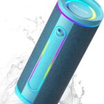MLOVE E80 Speakers Bluetooth Wireless, Portable Bluetooth Speaker with Aux Input, Micro SD Card Slot, Bass Boost, Dual Pairing, Lights, IPX7 Waterproof, BT5.4 for Outdoor, Travel, Car, TV, 30W, Blue