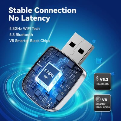 Mini Wireless CarPlay Adapter for iPhone,2 in 1 for Apple Carplay and Android Auto Adapter,Convert Wired to Wireless, Plug & Play, USB to USB-C/Type-C, Stable Control & No Delay, Black - Image 7