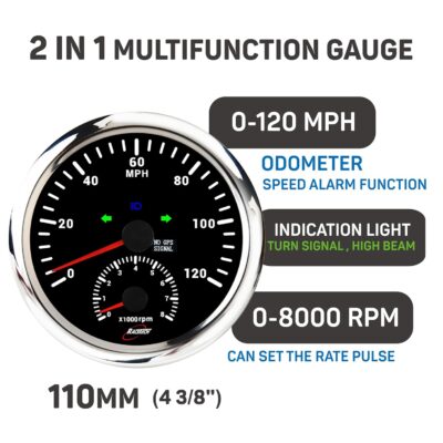 RACETECH 110mm (4-3/8") 2 Gauge Set - 2in1 GPS Speedometer Tachometer + 4in1 Oil, Water Fuel Volt Gauge Set – 7 Color LED Black Dial IP67 Waterproof 12V/24V – for Car Truck, Moto, Marine - Image 4
