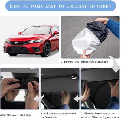 for Honda Civic 2022-2024 2025 2026 Sun Shade Sunshade Windshield Cover, 4-Layer Front Window Shade Custom Fit Civic 11th Gen Sedan, LX, EX, EX-L,Touring Sun Visor 240T Shade Car Accessories - Image 7