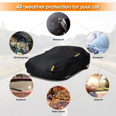 NEVERLAND Car Cover Waterproof All Weather for Automobiles, Outdoor Sedan Full Cover Heavy Duty Protection Snow Anti-UV Windproof for BMW/Mercedes-Benz/Audi/Honda/Toyota (Size:208''L x 78''W x 59''H) - Image 2