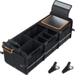HEYTRIP Large Trunk Organizer With Built-in Leakproof Cooler Bag, 2 Tie-Down Straps, 4 Removable Dividers, Foldable Cover, Built with 2mm PE Board