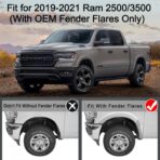 Tecoom Custom Mud Flaps Splash Guards Fit for 2019-2023 Ram 2500/3500 Trucks with OEM Fender Flares(not Power Wagon), Black Front and Rear Mud Guard Set of 4 - Image 3