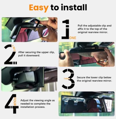 Rear View Mirror, Chrome Anti-glare Panoramic Rear Mirrors Universal 12 Inch Convex Car Interior Clip on Extra Big Wide Angle Rearview Mirror Extender to Reduce Blind Spot for Car SUV Trucks - Image 8