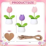 3 PCS Crochet Flower Pot,Crochet Tulip Small Potted Plants Handmade Knitted Flower Mothers Day Valentines Gifts Desk Car Dashboard Decor Gifts - Image 2