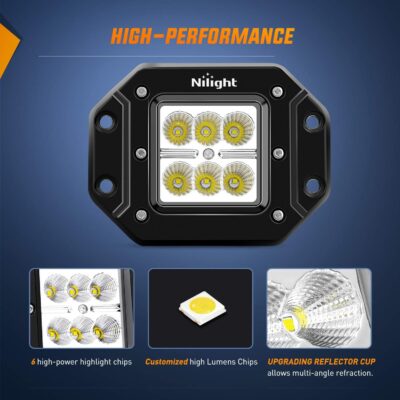 Nilight 2PCS 18W Flood Flush Mount LED Work Light Fog Lights Off Road Lights Driving Lights with Off Road Wiring Harness - Image 5