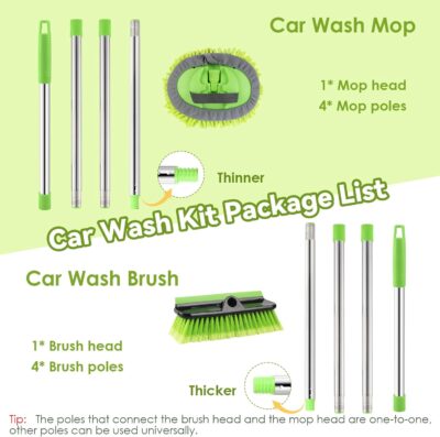 2 Pack Car Wash Brush with Long Handle, 62" Microfiber Car Wash Mop and Car Washing Brush Combo Set, Scratch-Free Soft Bristle Car Wash Mop Brushes Cleaning Kit for Exterior Car, Truck, RV, Boat - Image 7
