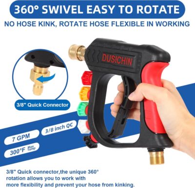 DUSICHIN Foam Cannon Short Pressure Washer Gun 1/4 Inch Quick Connector,Car Wash Foam Gun with 5 Pressure Washer Nozzle Tips 3/8'' Swivel Quick Connector,Additional Orifice Nozzle 1.04mm Car Washing - Image 6