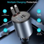 Paiholy 4 in 1 Retractable Car Charger,Fast USB C Car Charger 120W with Dual Retractable Cable Dual USB Ports,Voltage Display Compatible with iPhone 15 Pro Max/14/13/12,Galaxy S23/ S22/S10 - Image 6