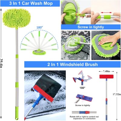 AUTODECO 44Pcs Car Wash Detailing Kit Cleaning Kits with Foam Gun Sprayer Wash Mop with Long Handle Collapsible Bucket Large Wash Mitt Towels Complete Interior Exterior Car Washing Supply Set Blue - Image 3