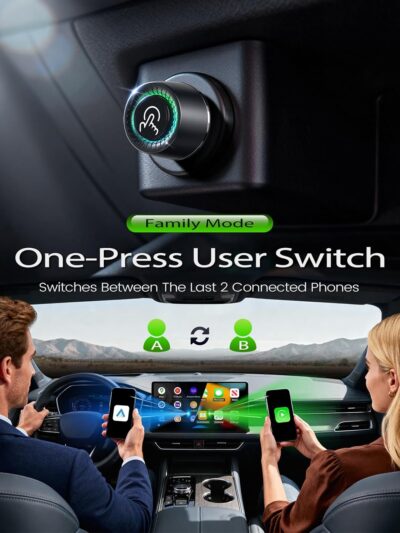 Wireless CarPlay Adapter for iPhone, 1-Click Switch for 2 Phones, Plug & Play, No Delay, Converts Wired to Wireless Car Play Dongle, Fast Stable for Cars 2016+ with Apple CarPlay & Android Auto Grey - Image 2