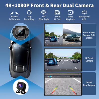 Wireless Carplay 11.3" A pple Carplay Screen for Car with 4K Dash Cam 1080P Backup Camera, Car Stereo for Carplay & Android Auto GPS Navigation/Bluetooth/Mirror Link/Voice Control/AUX/FM/Siri - Image 4