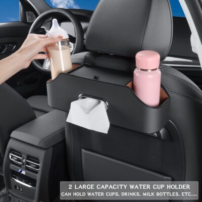 HOLDCY Car Back Seat Organizer with 2 Drink Cup Holder - Tissue Box and Storage Box Hook - Multi-functional Storage - Great for Kids and Travel (Black) - Image 5