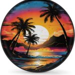 Rv Spare Tire Cover Wheel Sunset Palm Beach Tire Covers Wheel Protectors Universal Fit for Camper RV SUV Truck Travel Trailer Accessories Waterproof Cover 14 inch for Diameter 25-27in