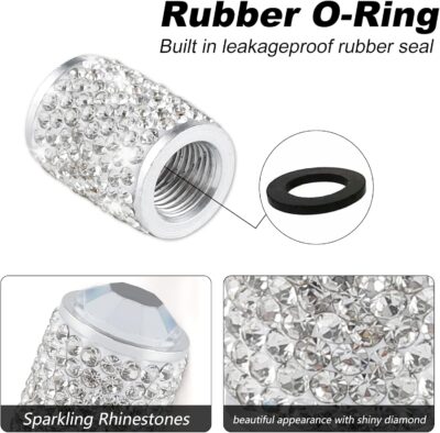 Alpmosn Car Wheel Tire Valve Caps, 4 PCS Bling Tire Valve Caps, Crystal Tire Caps Shinny Rhinestone for Women, Universal Car Dustproof Tire Valve Caps for Cars, Trucks, SUV and Motorcycles (White) - Image 3