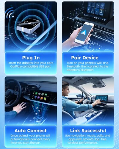 Wireless Carplay Adapter to Play TV on Car Screen 3 in 1 USB A/C Android Auto Bluetooth Video Box Screen Mirror iOS Phone Wired to Wireless Screen Mirroring Car Play Accessories for iPhone - Image 7