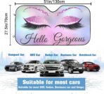 Car Windshield Sunshade, Purple Eyelash Front Window Sun Shades, Folding Block Sun Visor Protector for Car, Sedan, Truck, SUV, Womens Cute Auto Interior Accessories 51x27.5 in - Image 2