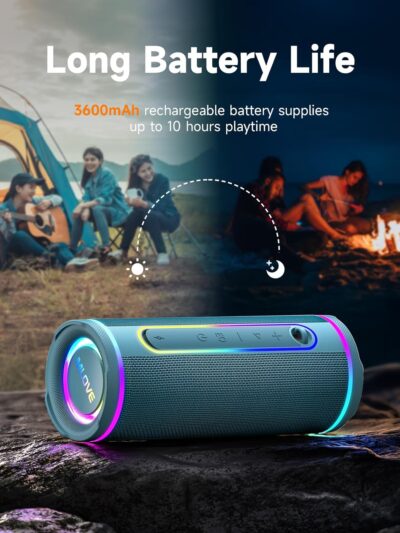 MLOVE E80 Speakers Bluetooth Wireless, Portable Bluetooth Speaker with Aux Input, Micro SD Card Slot, Bass Boost, Dual Pairing, Lights, IPX7 Waterproof, BT5.4 for Outdoor, Travel, Car, TV, 30W, Blue - Image 7