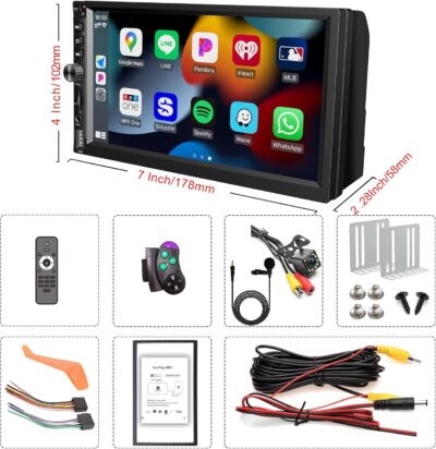 Wireless Double Din Car Stereo Works with Apple Carplay,7 Inch HD 1024 * 600 Touchscreen with Bluetooth 5.1,FM Car Radio,GPS Navigation,Backup Camera,Android Auto,Voice Control,USB/AUX/TF/SWC - Image 7