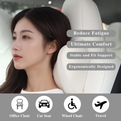 Car Headrest Pillow 100% Memory Foam, Breathable Removable Leather Cover, Premium Seat Support Head Neck Cushion for Driving Travel Home Office, White, 1 Pack - Image 7