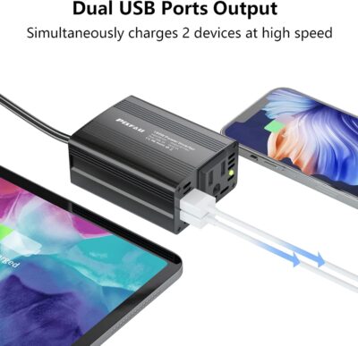 150W Power Inverter 12V DC to 110V AC Car Plug Adapter Outlet Converter with 3.1A Dual USB AC car Charger for Laptop Computer Black - Image 6